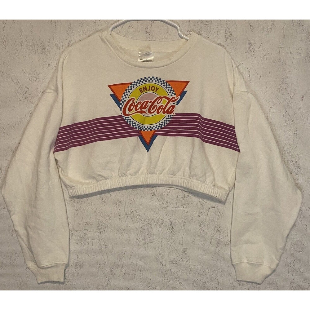 Coca-Cola Cropped Sweatshirt-Size Large-Crew Neck Pullover Cotton Blend